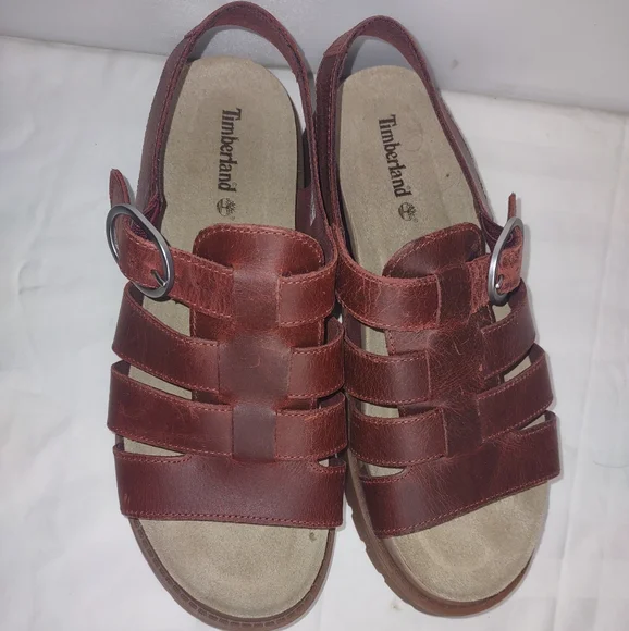 Women’s Timberland Clairemont Way Fisherman Sandal Burgundy Red 8.5 - Picture 2 of 8